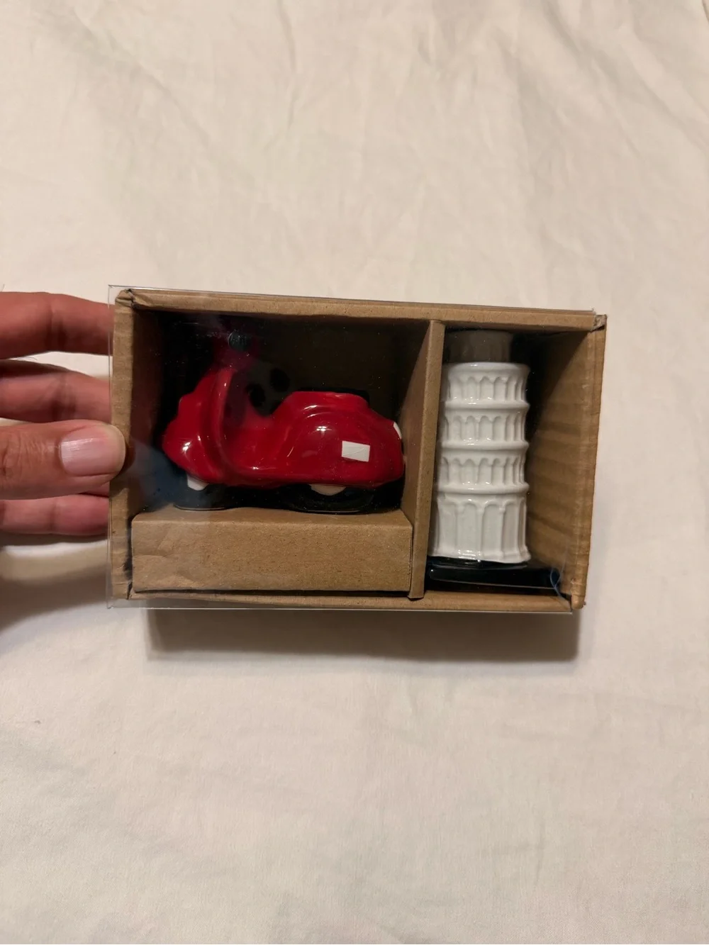 New world Market Salt & Pepper Shakers Set of White Pisa Tower & Red Scooter